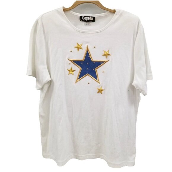 Gepetto Vtg Blue/Gold Stars Pattern Top, Size Lg, Pants & Jacket Women's 3Pc Set - Picture 2 of 9